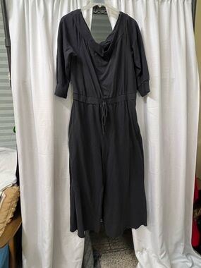 Navy Blue Wide Leg Jade by Jane Jumpsuit with Drop Shoulder Neckline